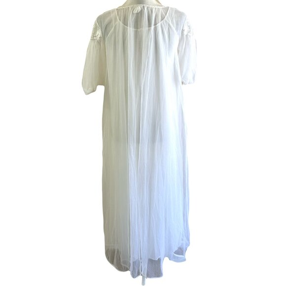 Vintage 70s Unbranded White Flowy Maxi Chiffon Sleep Gown Robe 2pc Set - Picture 3 of 10